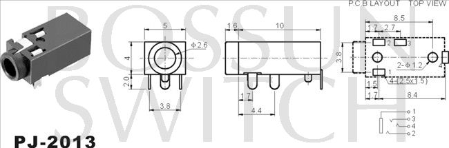 2.5mm toma de teléfono PJ-2013