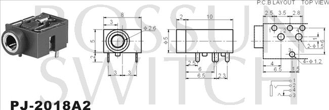 2.5mm toma de teléfono PJ-2018A2