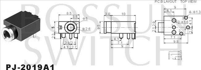 2.5mm toma de teléfono PJ-2019A1