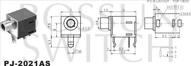 2.5mm toma de teléfono PJ-2021AS