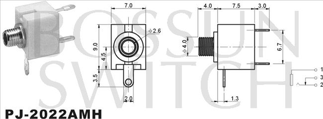 2.5mm toma de teléfono PJ-2022AMH