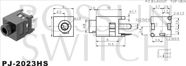 2.5mm toma de teléfono PJ-2023HS