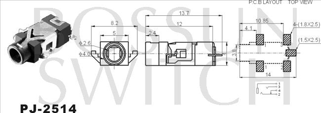 SMD/SMT 2.5mm toma de teléfono PJ-2514