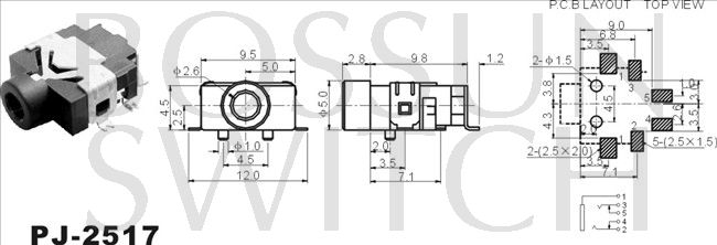 SMD/SMT 2.5mm toma de teléfono PJ-2517