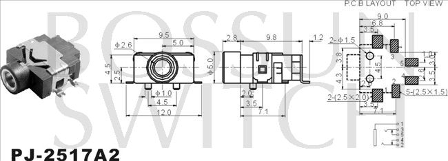 SMD/SMT 2.5mm toma de teléfono PJ-2517A2