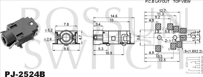 SMD/SMT 2.5mm toma de teléfono PJ-2524B