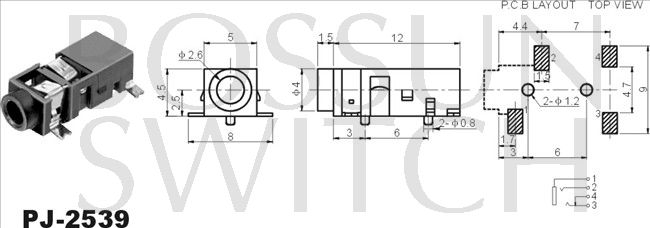 SMD/SMT 2.5mm toma de teléfono PJ-2539