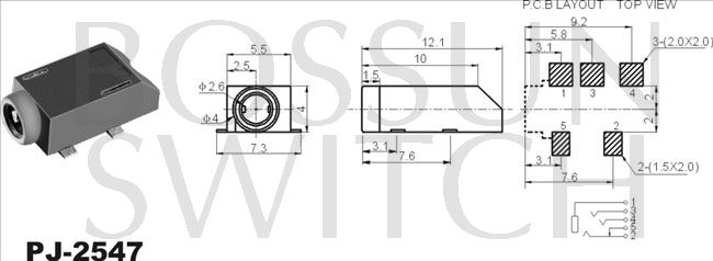 SMD/SMT 2.5mm toma de teléfono PJ-2547