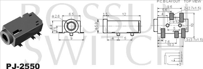 SMD/SMT 2.5mm toma de teléfono PJ-2550