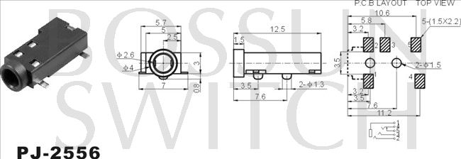 SMD/SMT 2.5mm toma de teléfono PJ-2556