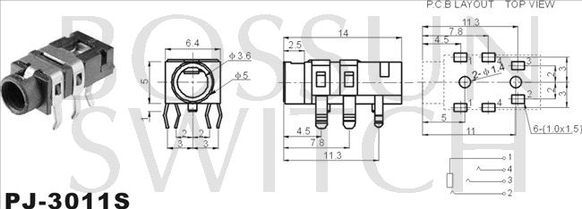 3.5mm toma de teléfono PJ-3011S