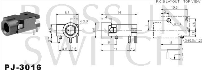 3.5mm toma de teléfono PJ-3016