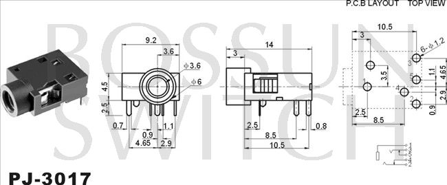 3.5mm toma de teléfono PJ-3017