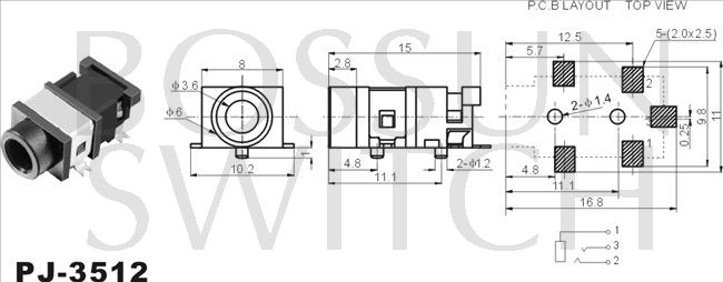 3.5mm toma de teléfono SMT PJ-3512