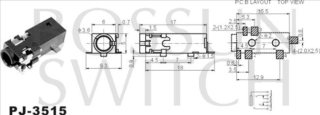 3.5mm toma de teléfono SMT PJ-3515