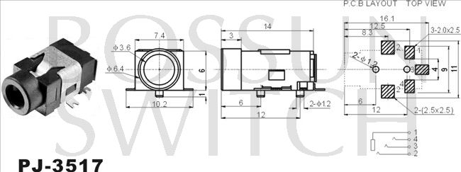 3.5mm toma de teléfono SMT PJ-3517