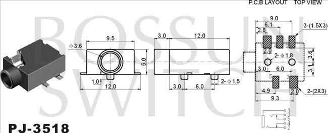 3.5mm toma de teléfono SMT PJ-3518