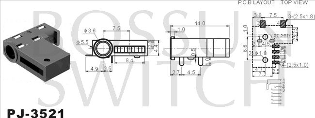 3.5mm toma de teléfono SMT PJ-3521