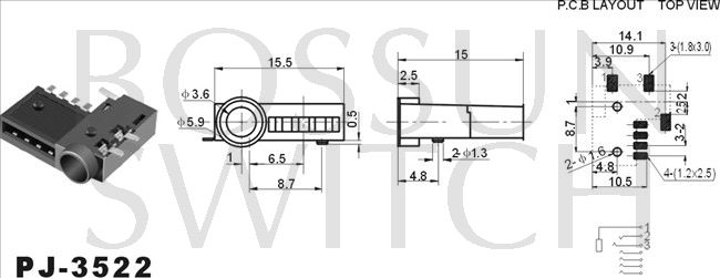 3.5mm toma de teléfono SMT PJ-3522