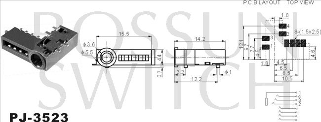 3.5mm toma de teléfono SMT PJ-3523