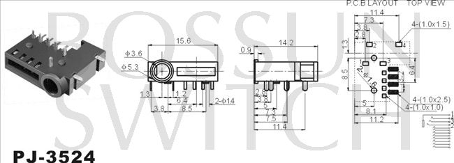 3.5mm toma de teléfono SMT PJ-3524