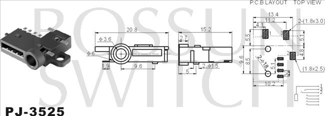 3.5mm toma de teléfono SMT PJ-3525