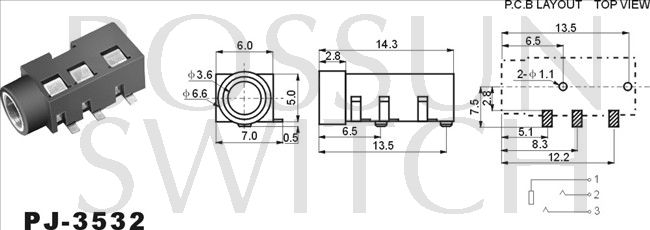 3.5mm toma de teléfono SMT PJ-3532