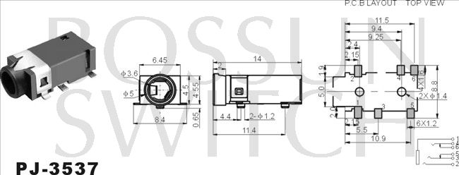 3.5mm toma de teléfono SMT PJ-3537