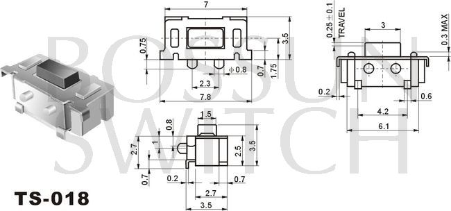 Enérgico reflujo mini interruptor táctil 3.5x7mm TS-018