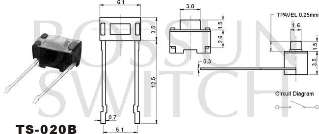 Enérgico interruptor de reflujo táctil 3.5x6mm TS-020B