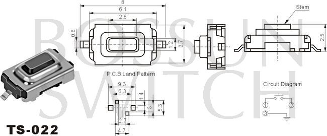 interruptor táctil,Enérgico interruptor de reflujo táctil,4x6mm TS-022