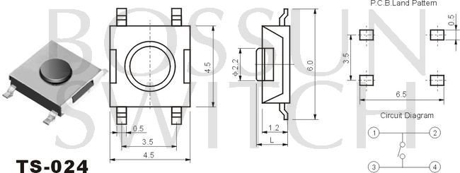 Enérgico interruptor de reflujo táctil 4.5x4.5mm TS-024