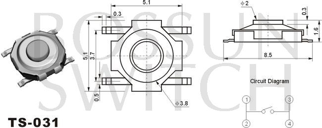 Enérgico interruptor de reflujo táctil 5x5mm TS-031