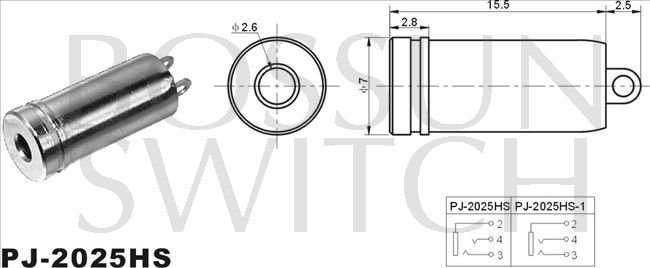 2.5mm फोन जैक PJ-2025HS