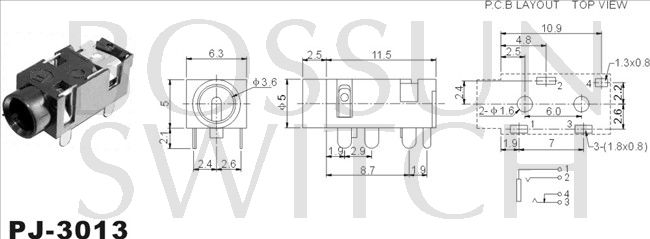 3.5mm toma de teléfono PJ-3013