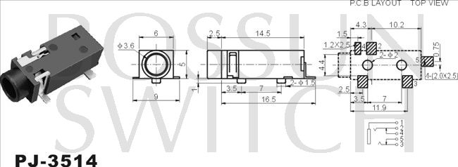 3.5mm फोन जैक SMT PJ-3514