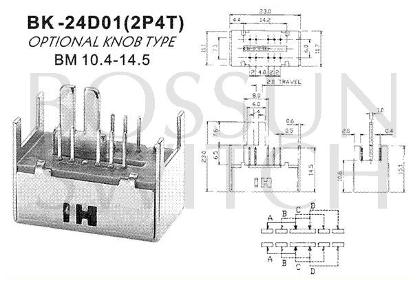Bottom knob slide switch BK-24D01(2P4T)