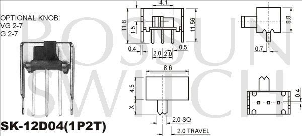 Slide knob switch SK-12D04(1P2T)