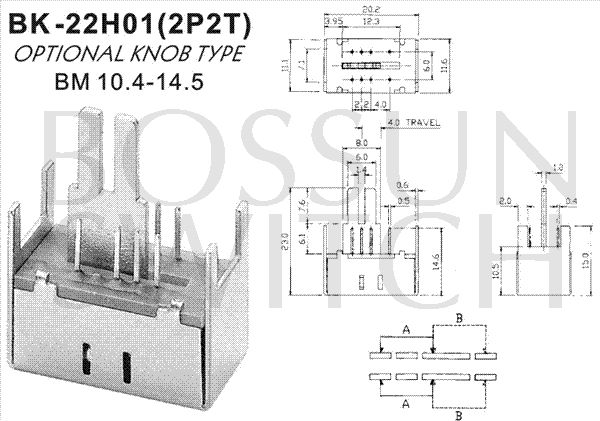Bottom knob slide switch BK-22H01(2P2T)