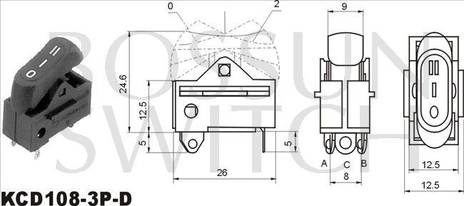 Interruptor basculante KCD108-3P-D