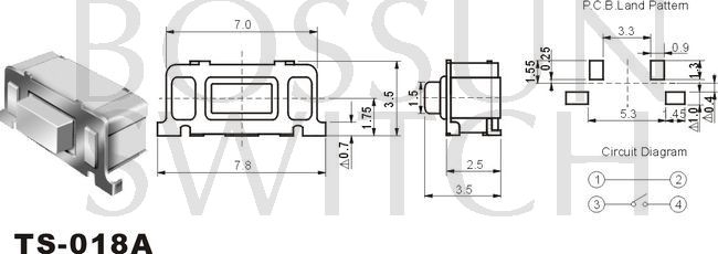 Zippy reflow mini tact switch 3.5x8mm TS-018A