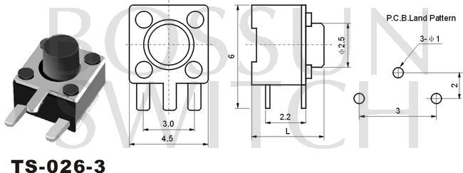 Interruptor de tato de refluxo zippy 4.5x4.5mm TS-026-3