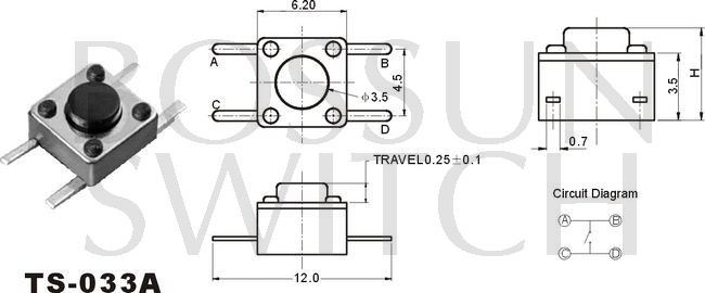 Zippy reflow tact switch 6.2x6.2mm TS-033A
