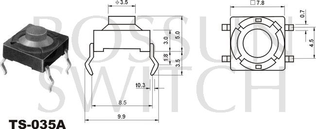 Zippy square reflow tact switch 7.8x7.8mm TS-035A