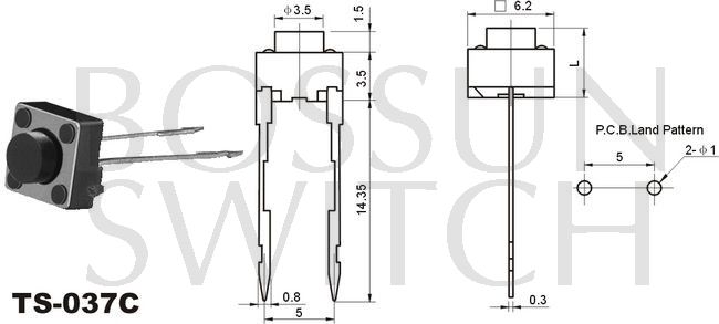 Interruptor de refluxo quadrado Zippy 6.2x6.2mm TS-037C