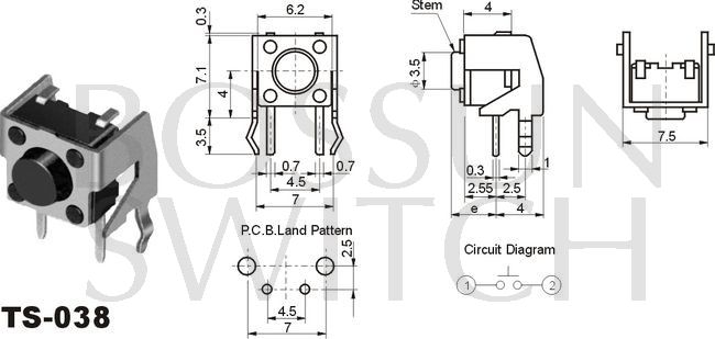 Zippy square reflow براعة التبديل 7.5x10.5mm TS-038