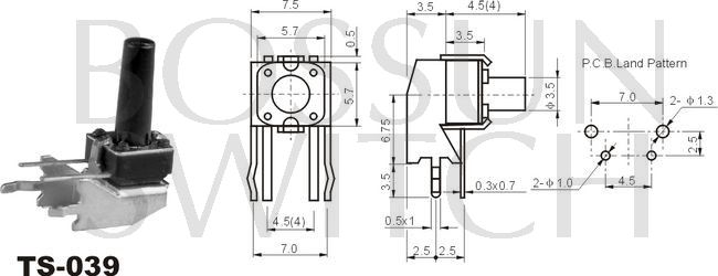 Zippy square reflow タクトスイッチ 5.7x7.5mm TS-039