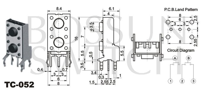 Interruptor tátil TS-052 interruptores tácteis de 8.4x19.5mm